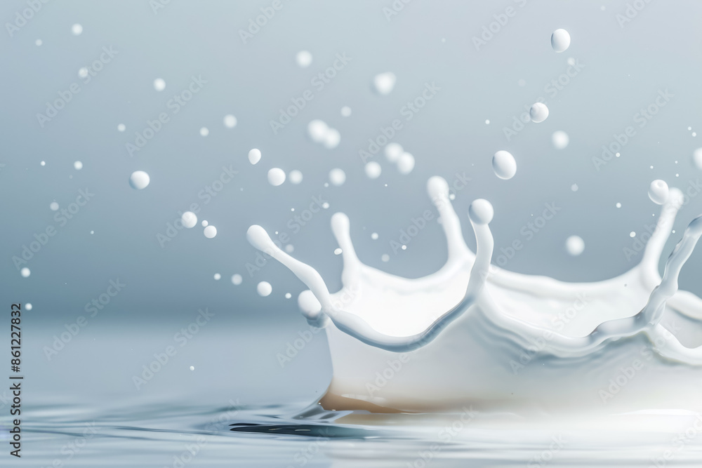 Poster dynamic high-speed milk splash photography, background with empty space for text