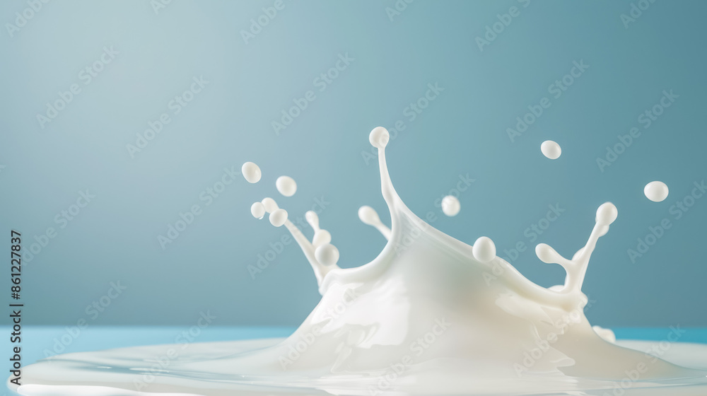 Poster dynamic high-speed milk splash photography, background with empty space for text