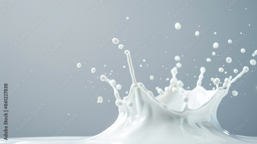 Poster dynamic high-speed milk splash photography, background with empty space for text