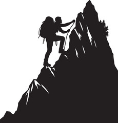 A man climbing mountain vector and hiking flat silhouette design illustration