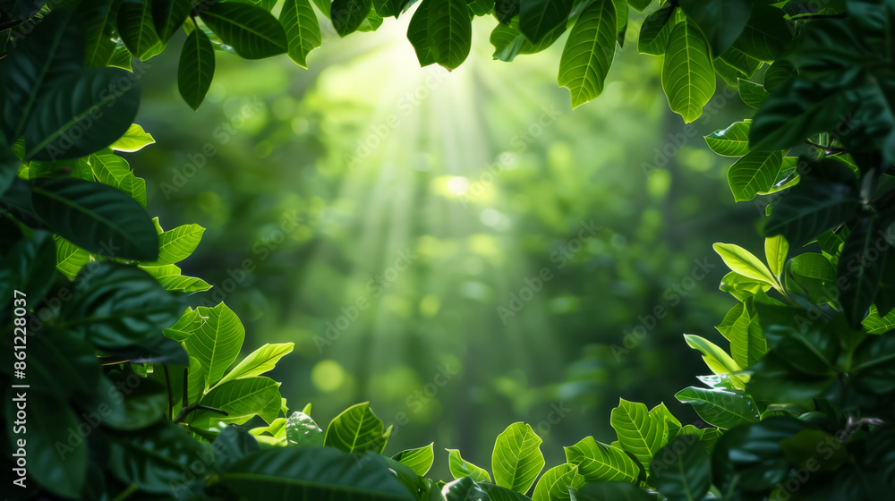 Poster enchanting fairy-tale forest canopy, background with empty space for text