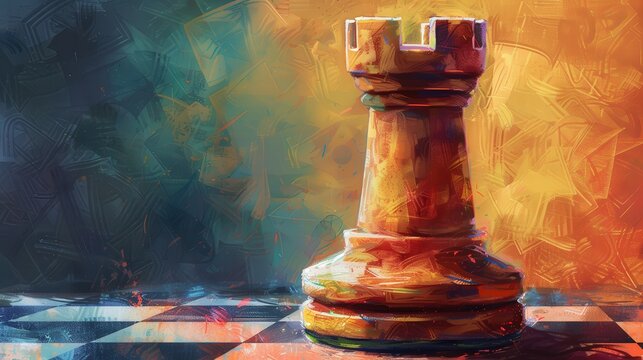 area for text alongside a digital art depiction of a chess rook