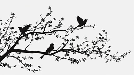 Three birds are perched on a tree branch