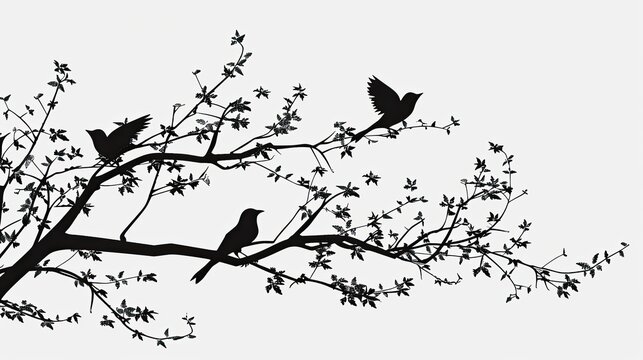 Three birds are perched on a tree branch