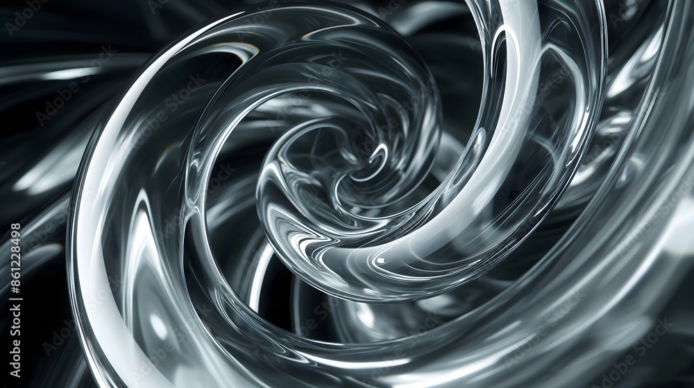Poster 9. construct a surreal vortex of transparent glass spirals, twisting and distorting light against a 