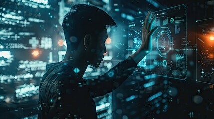 Science and technology touch screen internet business men Ai generated