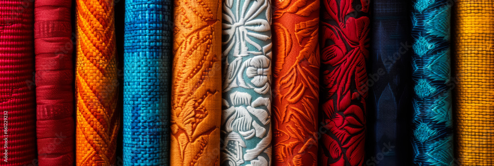Poster high-resolution images displaying intricate jacquard woven patterns on textile backgrounds