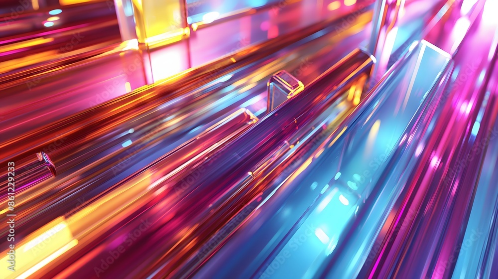 Poster 2. create an ethereal labyrinth of intersecting glass tubes, refracting ambient colors on a seamless