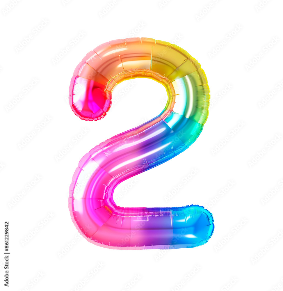 Fototapete ai generated photo with inflatable multicolored neon number 2. minimalistic balloon isolated on a tr