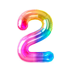 AI generated photo with inflatable multicolored neon number 2. Minimalistic balloon isolated on a transparent background