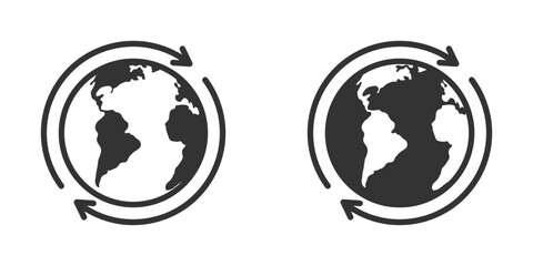 Vector illustration of Earth with recycling arrows icons in black and white, ideal for global environmental and sustainability designs.