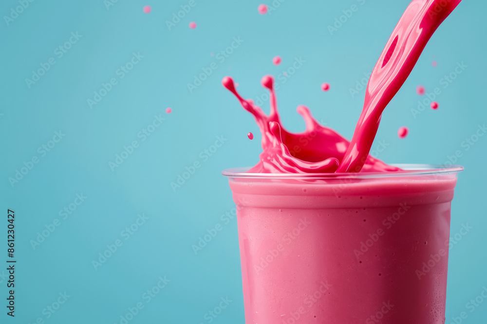 Poster smoothie blend splash frozen mid-air, background with empty space for text