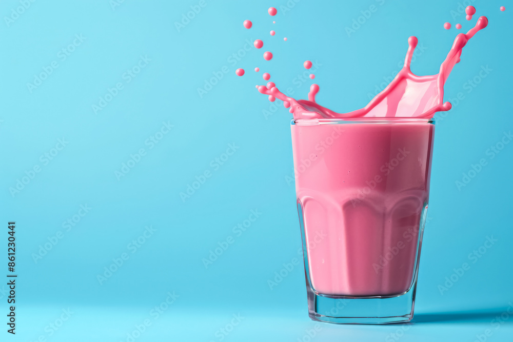 Poster smoothie blend splash frozen mid-air, background with empty space for text
