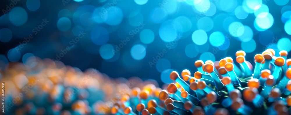 Poster underwater scene with bioluminescent sea creature, background with empty space for text