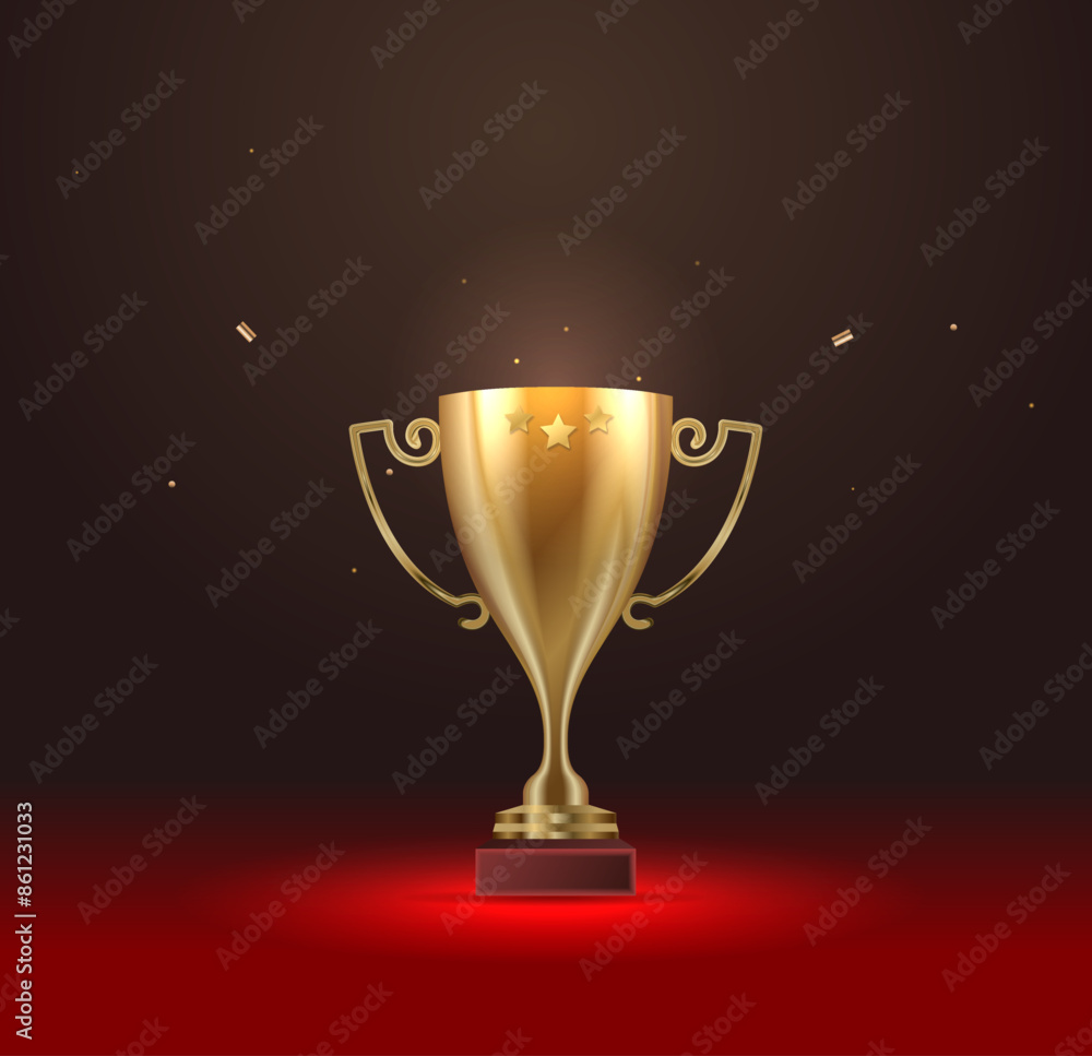 Wall mural abstract gold champion trophy in futuristic glowing low polygonal style isolated on black background