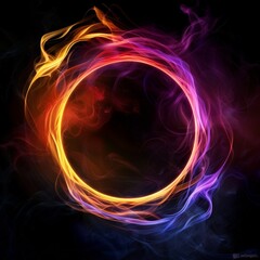 Neon Energy Sphere Surrounded by Dynamic Particles