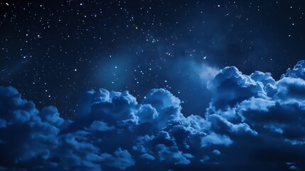 A beautiful night sky filled with twinkling stars and illuminated clouds creating a serene and mesmerizing view.