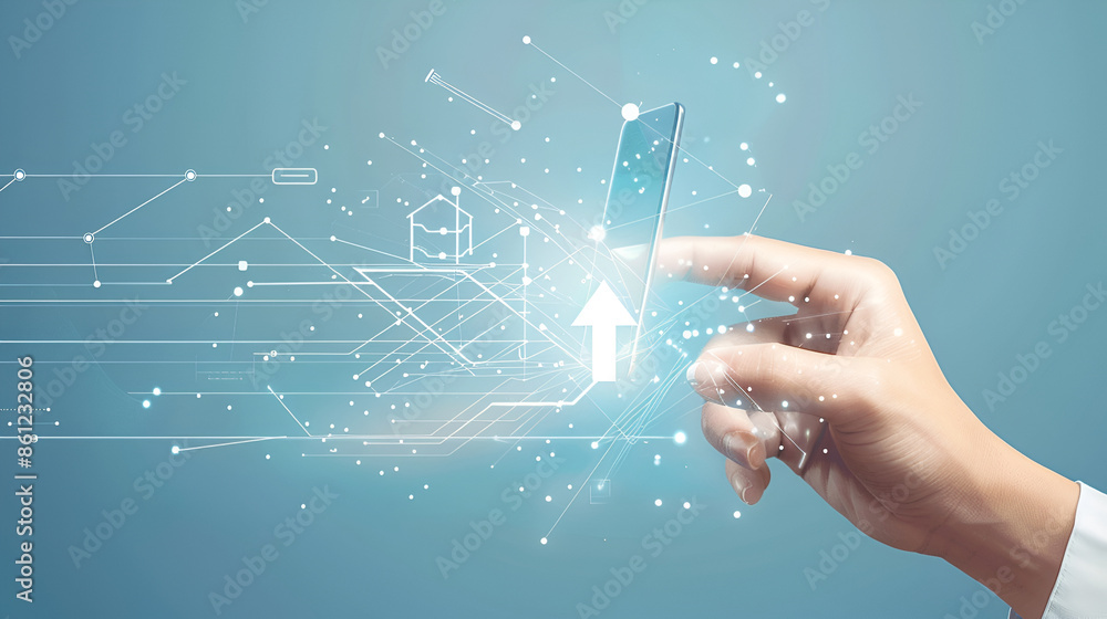 Poster businessman using smartphone with global network connection. internet communication, wireless connec