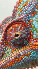 A vibrant close-up photo of a chameleons eye and skin