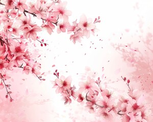 A delicate border of pink cherry blossoms frames a springtime background