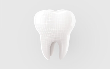 Tooth with wireframe isolated on white background. Dentistry concept.