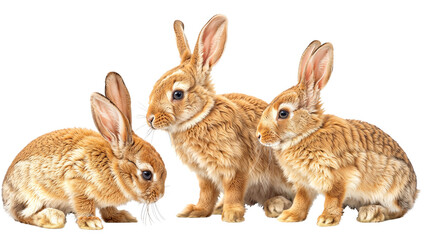 Fototapeta premium The Three Musketeers of the Burrow: Adorable Rabbit Portraits. Adorable Bunnies. three brown rabbits in a charming display, these images effectively convey a message of love, friendship.