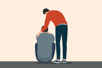 man comfort sad friend. mental support sympathy concept. father -son, brother , family. minimal vector illustration