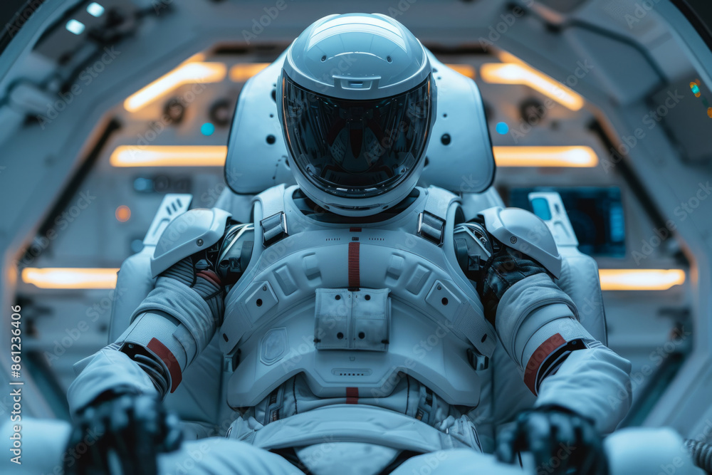 Poster robot pilots a spaceship in space