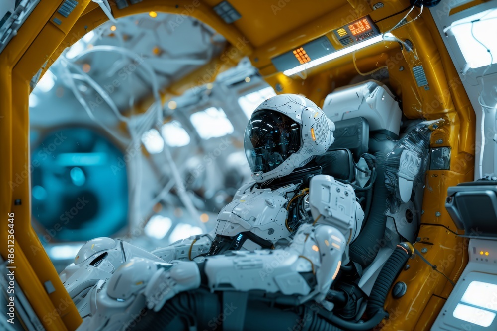 Aufkleber robot astronaut in spaceship, technology development