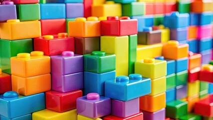 Obraz premium Close-up of colorful toy block stacking, toy, block, colorful, close-up, stacking, play, children, educational, wooden