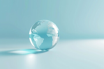 A clear globe with a map of the world on it.