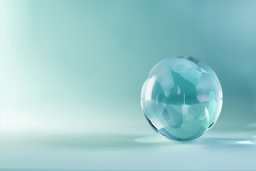 A clear globe with a map of the world on it.