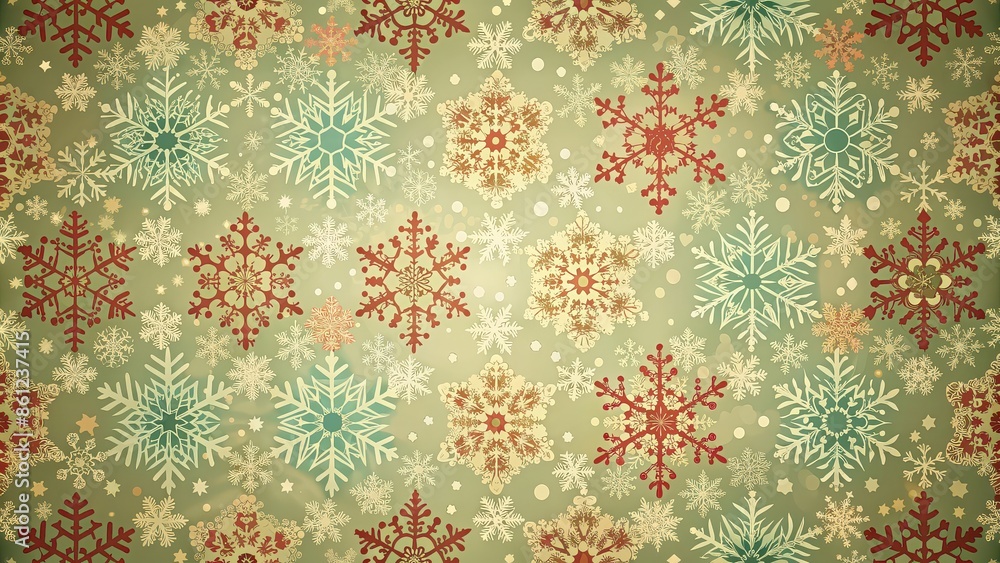 Wall mural retro christmas wallpaper with vintage snowflakes design, vintage, christmas, wallpaper, snowflakes,