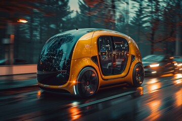 Fototapeta premium futuristic electric car of the future on a city street