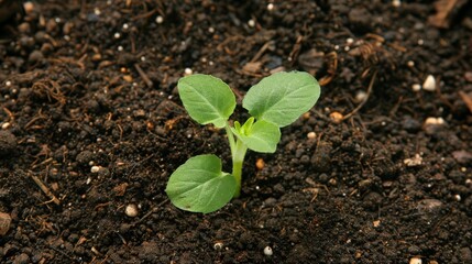 Small Green Sprout Emerging From Dark Soil