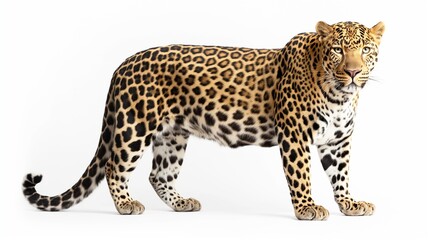 Obraz premium leopard isolated on white background. Leopard lying and waiting for something. Wild leopard.