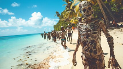 zombi party on the tropical beach, hallowen concept