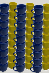 Blue and yellow tea mugs	