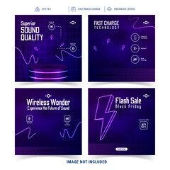 Gadget Earbud and Headphone Wireless Technology Social Media Post Template Collection