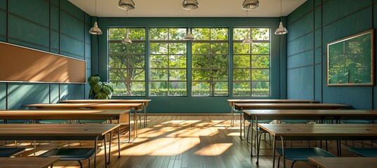 modern interior of classroom, banner 