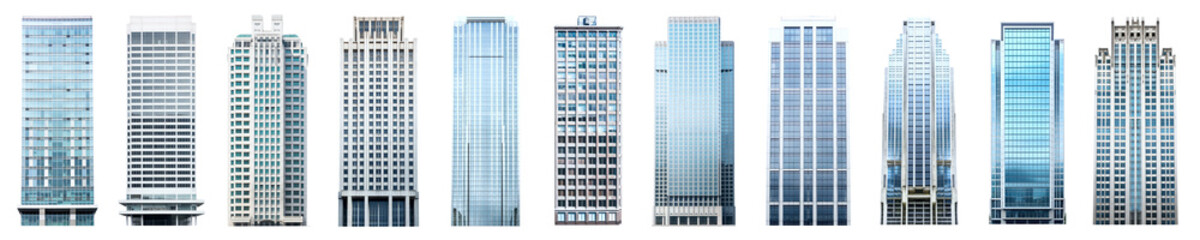 Fototapeta premium PNG Modern urban skyscrapers skyline architecture set