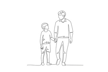 Father and son looking at each other. Father's day concept one-line drawing