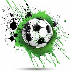 Dynamic Soccer Ball Bursting with Vibrant Green Paint Splashes - Energetic Art - Generative ai