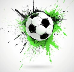 Dynamic Soccer Ball Bursting with Vibrant Green Paint Splashes - Energetic Art - Generative ai