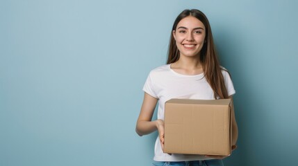 Naklejka premium The woman holding a package