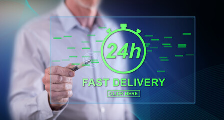 Man touching a fast delivery concept