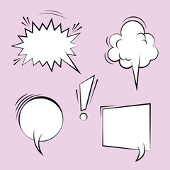 Set of difference types of comic speech bubble box, pop art style, text, thought, talk, message, dialogue. empty bubbles. vector illustration