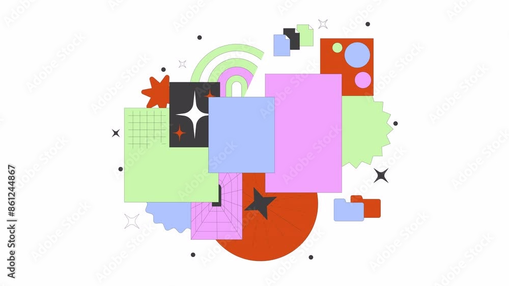 Poster abstract pattern of positive vibes line 2d objects animation. happiness emanation flat color cartoon