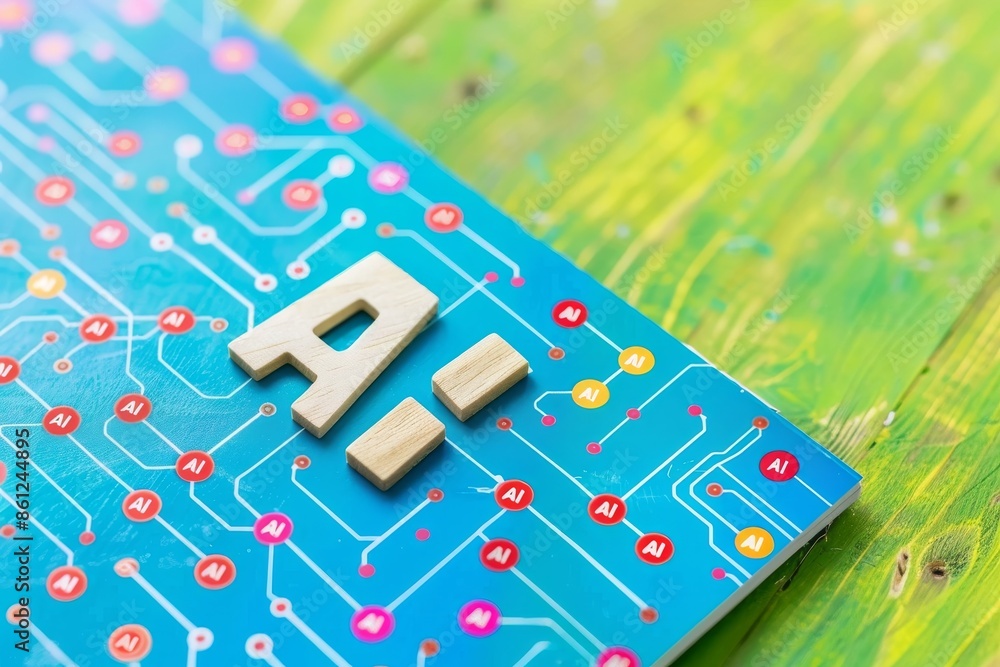 Poster ai circuit board with glowing ai text, representing advanced artificial intelligence technology and 