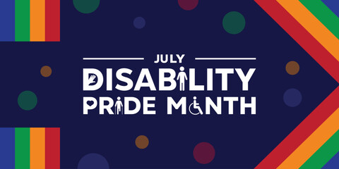 Disability Pride Month. Great for cards, banners, posters, social media and more. Dark blue background.  
